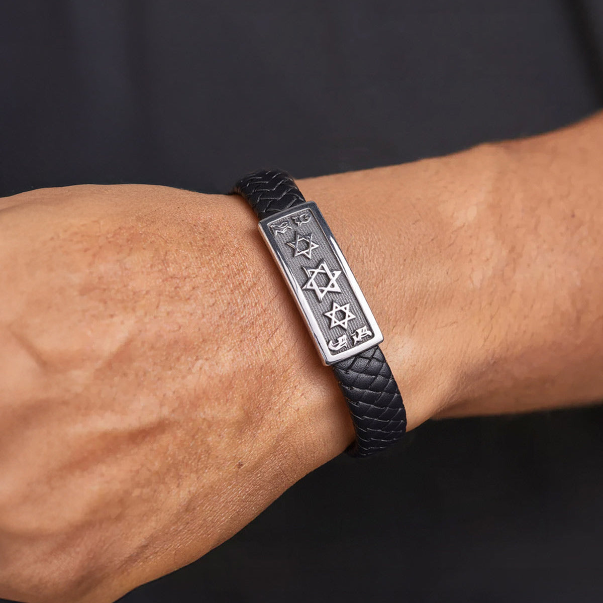Star of David Leather Bracelet Cuff for