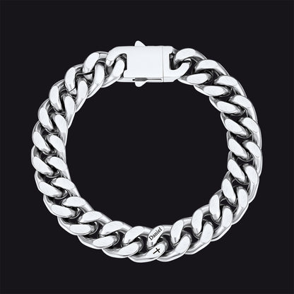 Personalized Multi Names Cuban Chain Bracelet With Cross Gift for Him , 12mm Width