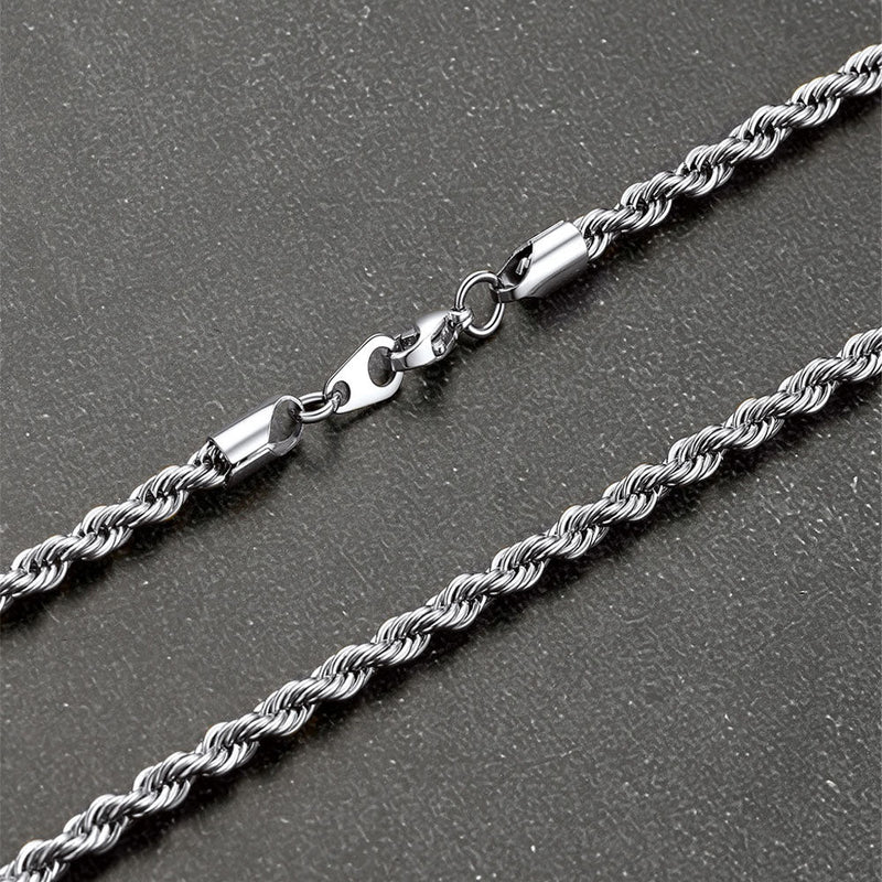 Twisted Rope Link Chain Stainless Steel Necklace for