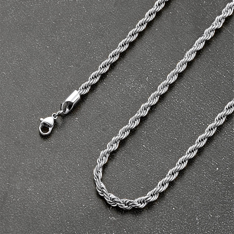 Twisted Rope Link Chain Stainless Steel Necklace for
