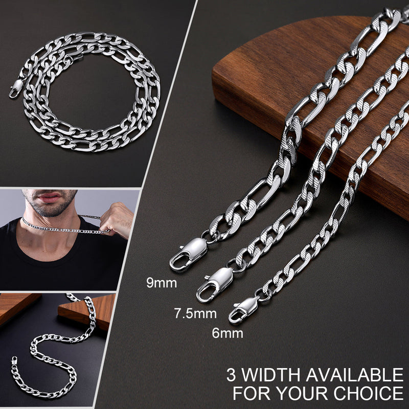 Figaro Curb Chain Link Necklace, 6/7.5/10 Mm Width