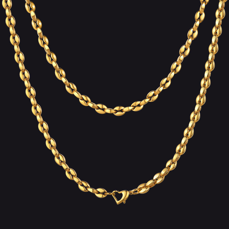 4mm Coffee Bean Necklace Metal Link Rope Cord for