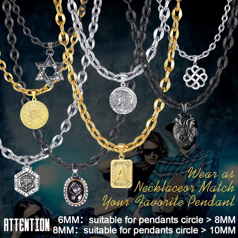 6mm/9mm Width Twisted Rolo Link Chain Necklace for