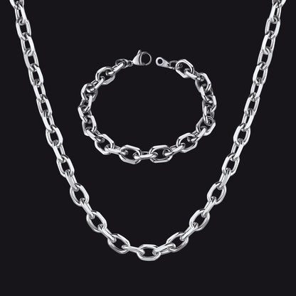9mm Rolo Link Chain Necklace & Bracelet Set for
