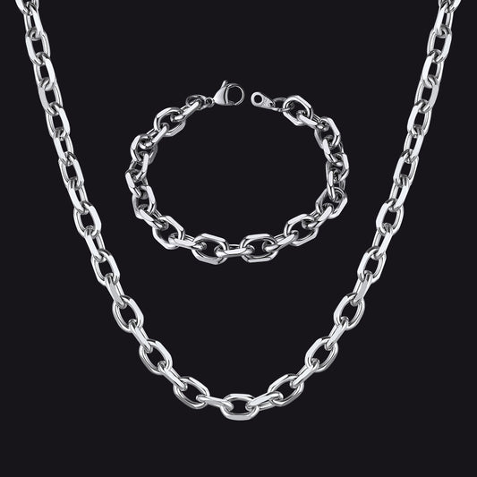 9mm Rolo Link Chain Necklace & Bracelet Set for