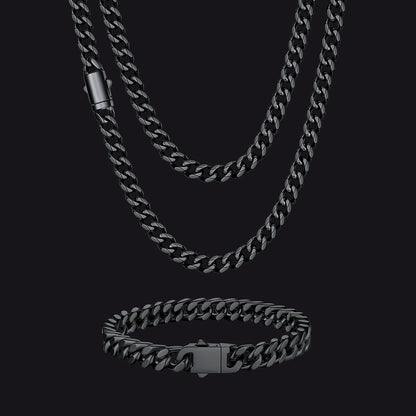 Engraved Cuban Chain & Bracelet Jewelry Set for , 7/9/12mm