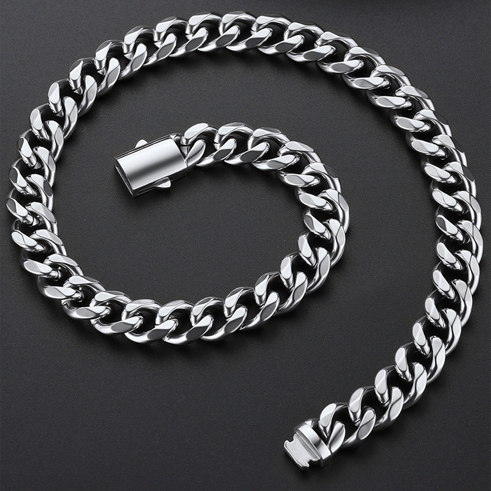 Engraved Cuban Chain & Bracelet Jewelry Set for , 7/9/12mm