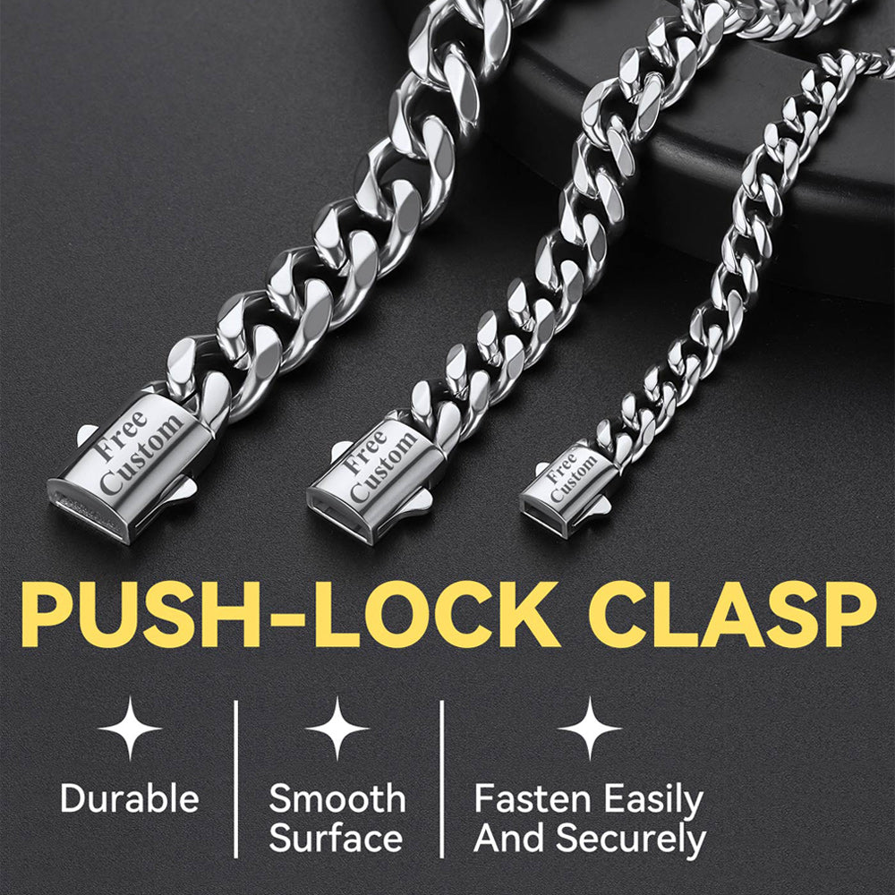 Engraved Cuban Chain & Bracelet Jewelry Set for , 7/9/12mm