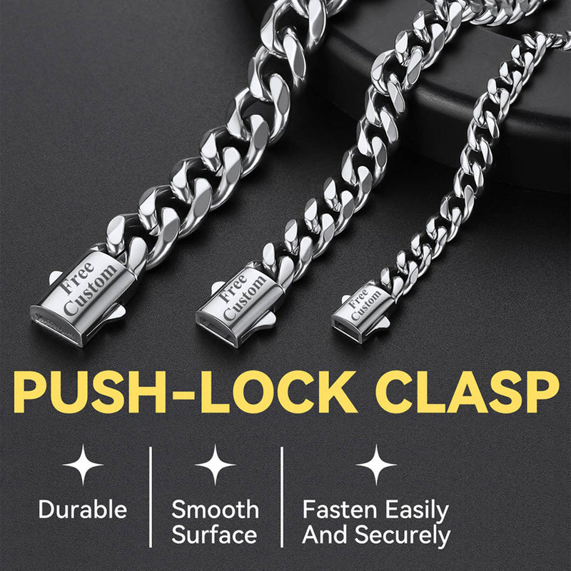 Engraved Cuban Chain & Bracelet Jewelry Set for , 7/9/12mm