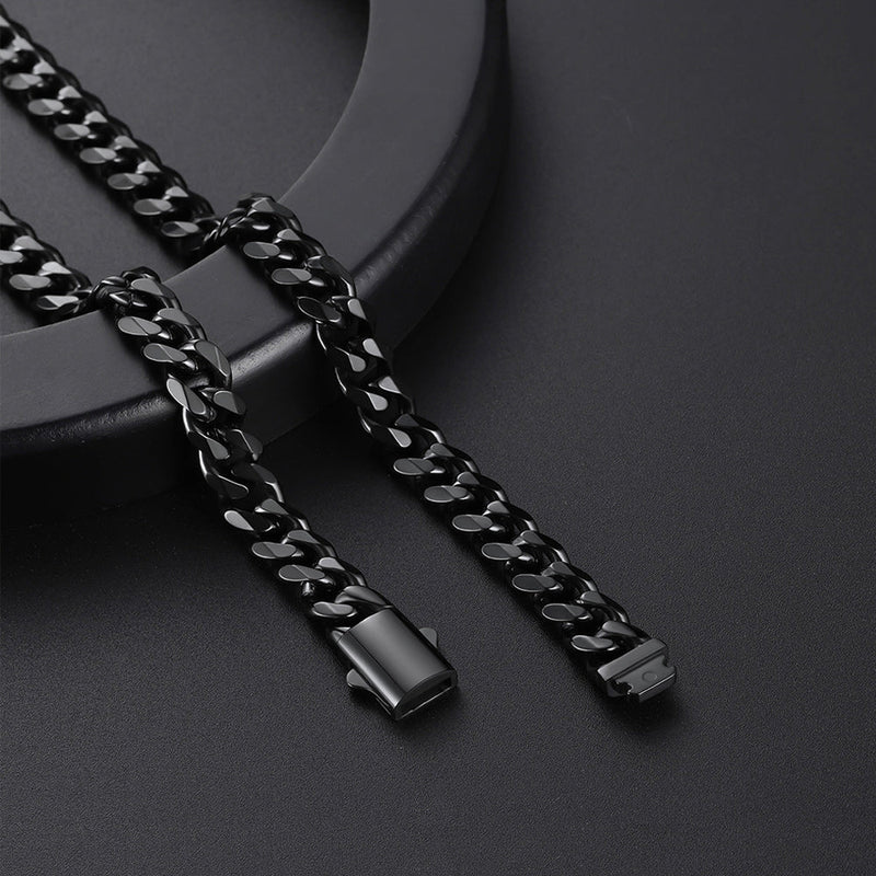 Engraved Cuban Chain & Bracelet Jewelry Set for , 7/9/12mm