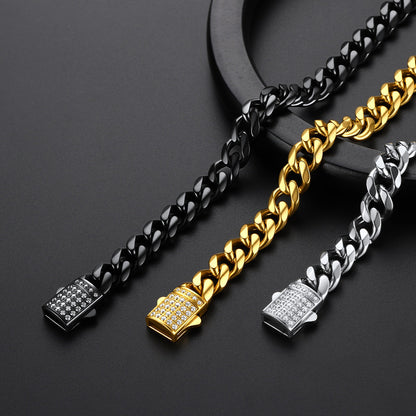 Cz Clasp Cuban Chain Necklace for , Hip Hop Jewelry 6/9/12mm Width