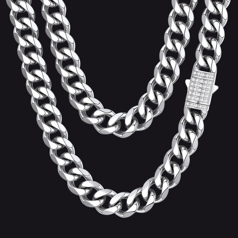 Cz Clasp Cuban Chain Necklace for , Hip Hop Jewelry 6/9/12mm Width