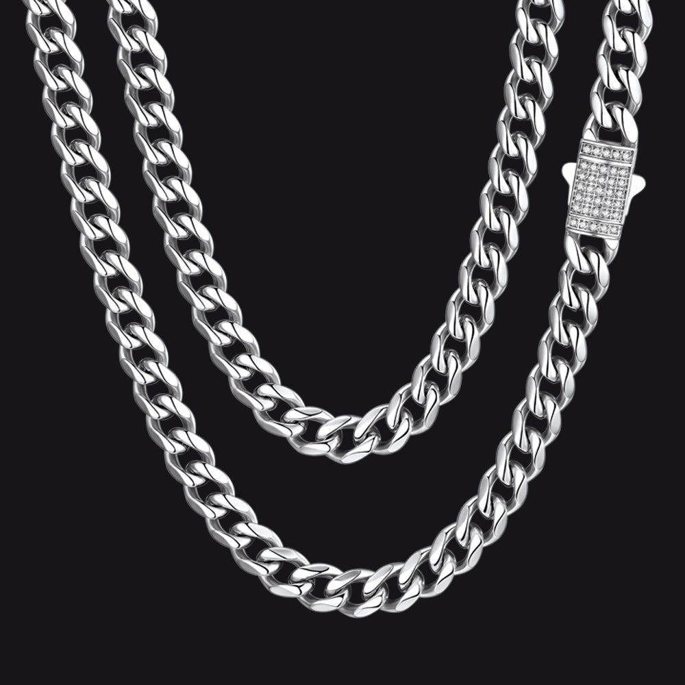 Cz Clasp Cuban Chain Necklace for , Hip Hop Jewelry 6/9/12mm Width