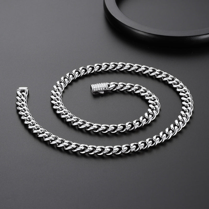 Cz Clasp Cuban Chain Necklace for , Hip Hop Jewelry 6/9/12mm Width