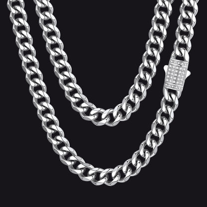Cz Clasp Cuban Chain Necklace for , Hip Hop Jewelry 6/9/12mm Width