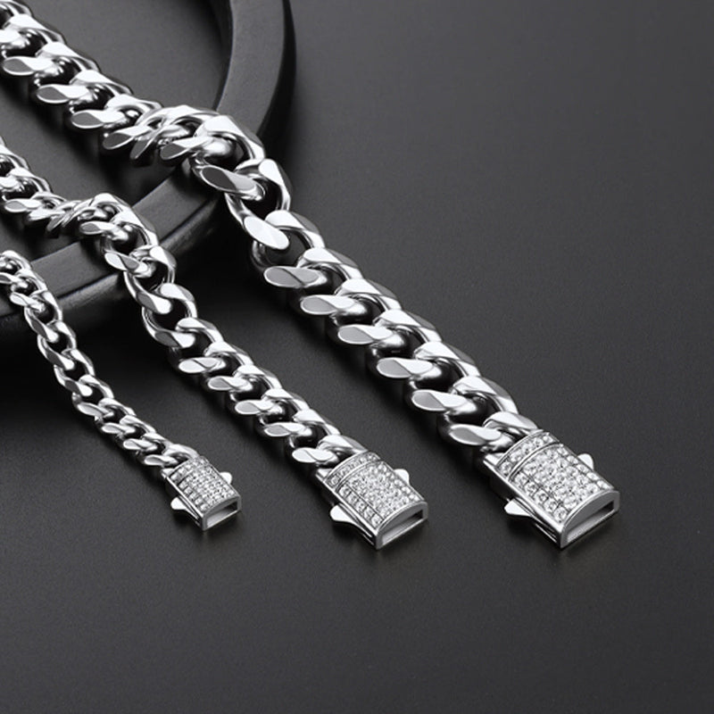 Cz Clasp Cuban Chain Necklace for , Hip Hop Jewelry 6/9/12mm Width