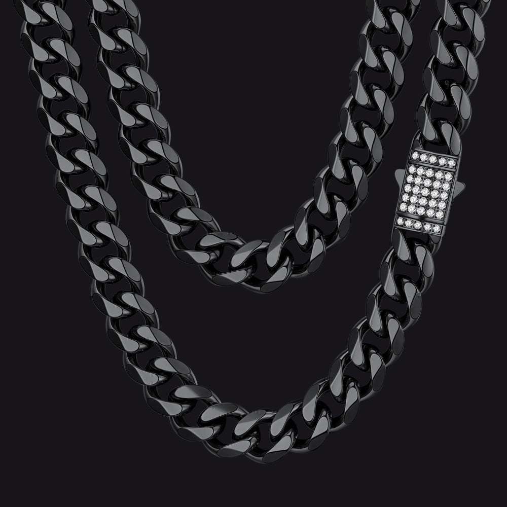 Cz Clasp Cuban Chain Necklace for , Hip Hop Jewelry 6/9/12mm Width