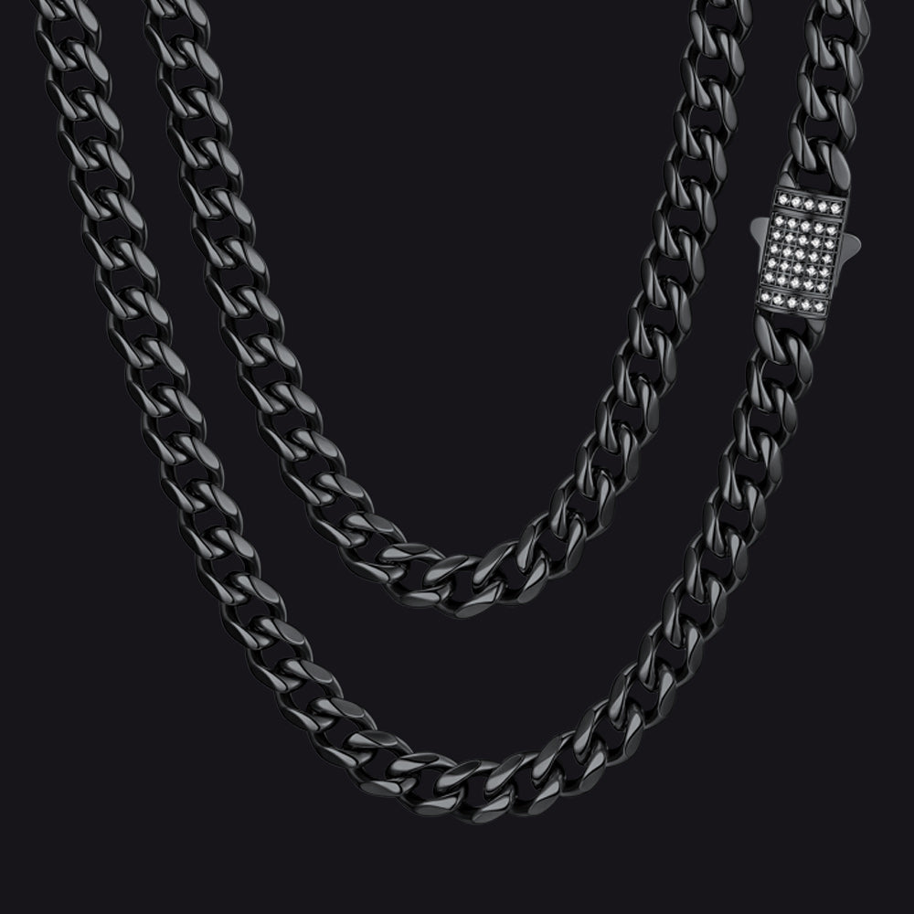 Cz Clasp Cuban Chain Necklace for , Hip Hop Jewelry 6/9/12mm Width