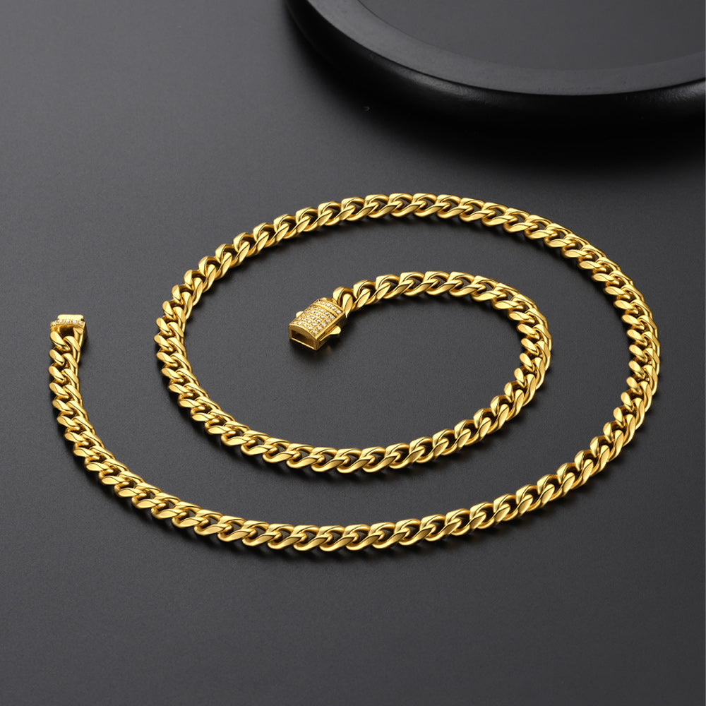 Cz Clasp Cuban Chain Necklace for , Hip Hop Jewelry 6/9/12mm Width