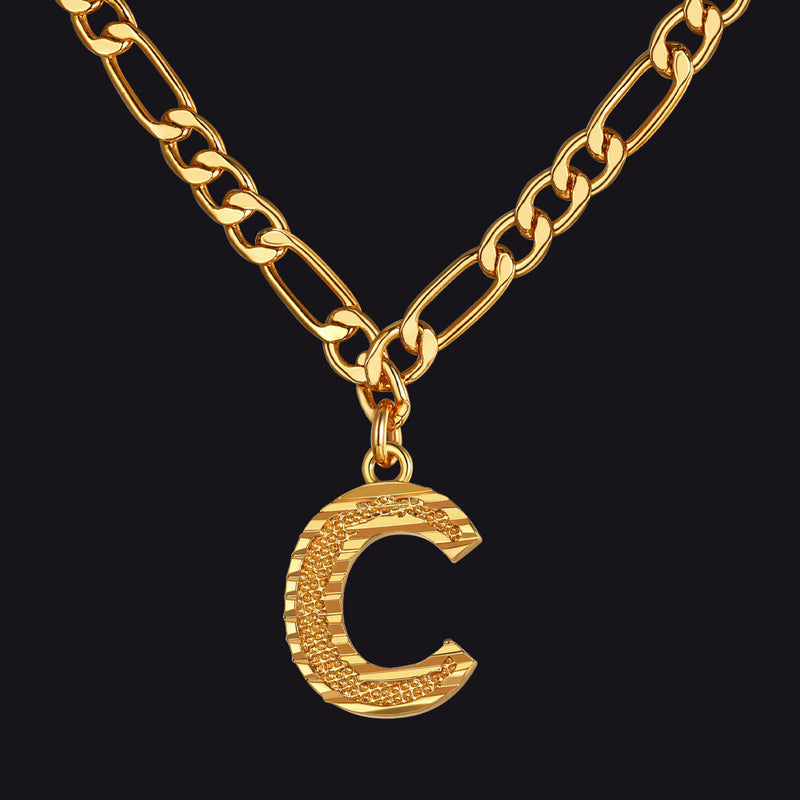 Initial A-z Letter Pendant Figaro Chain Choker Necklace for