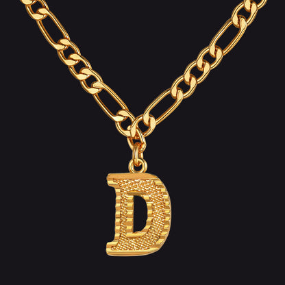 Initial A-z Letter Pendant Figaro Chain Choker Necklace for