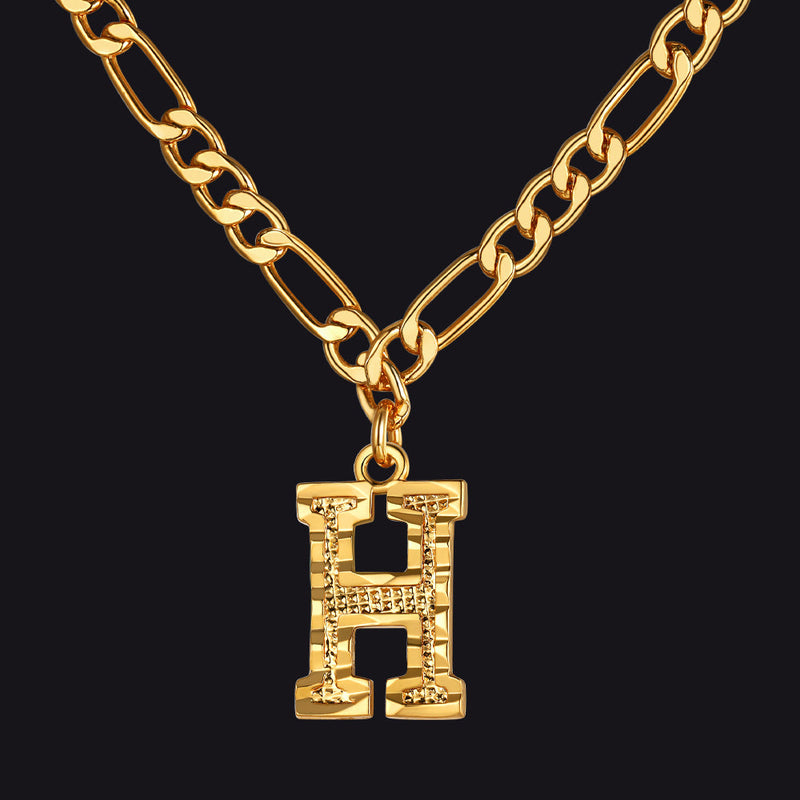 Initial A-z Letter Pendant Figaro Chain Choker Necklace for