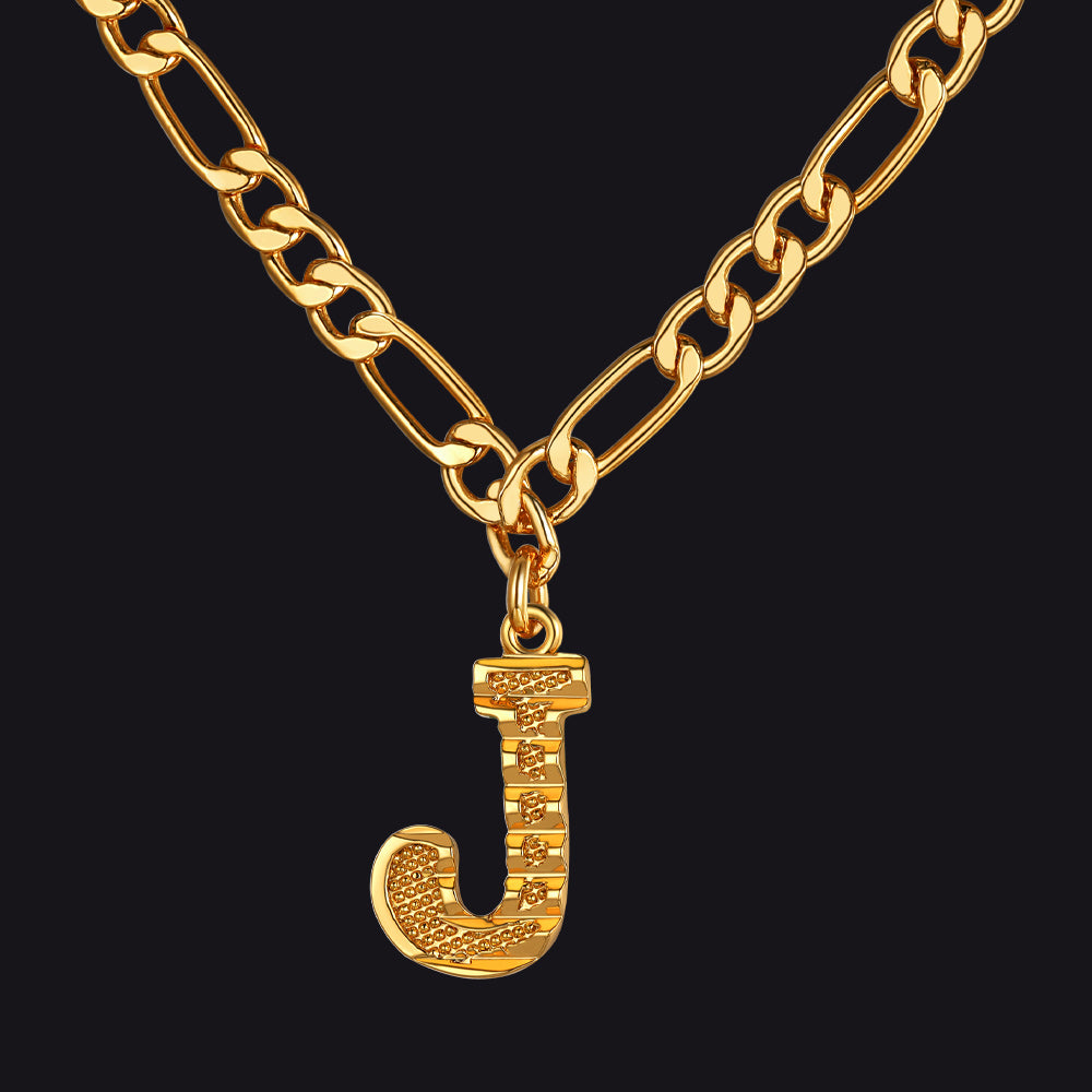 Initial A-z Letter Pendant Figaro Chain Choker Necklace for