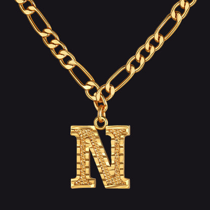 Initial A-z Letter Pendant Figaro Chain Choker Necklace for