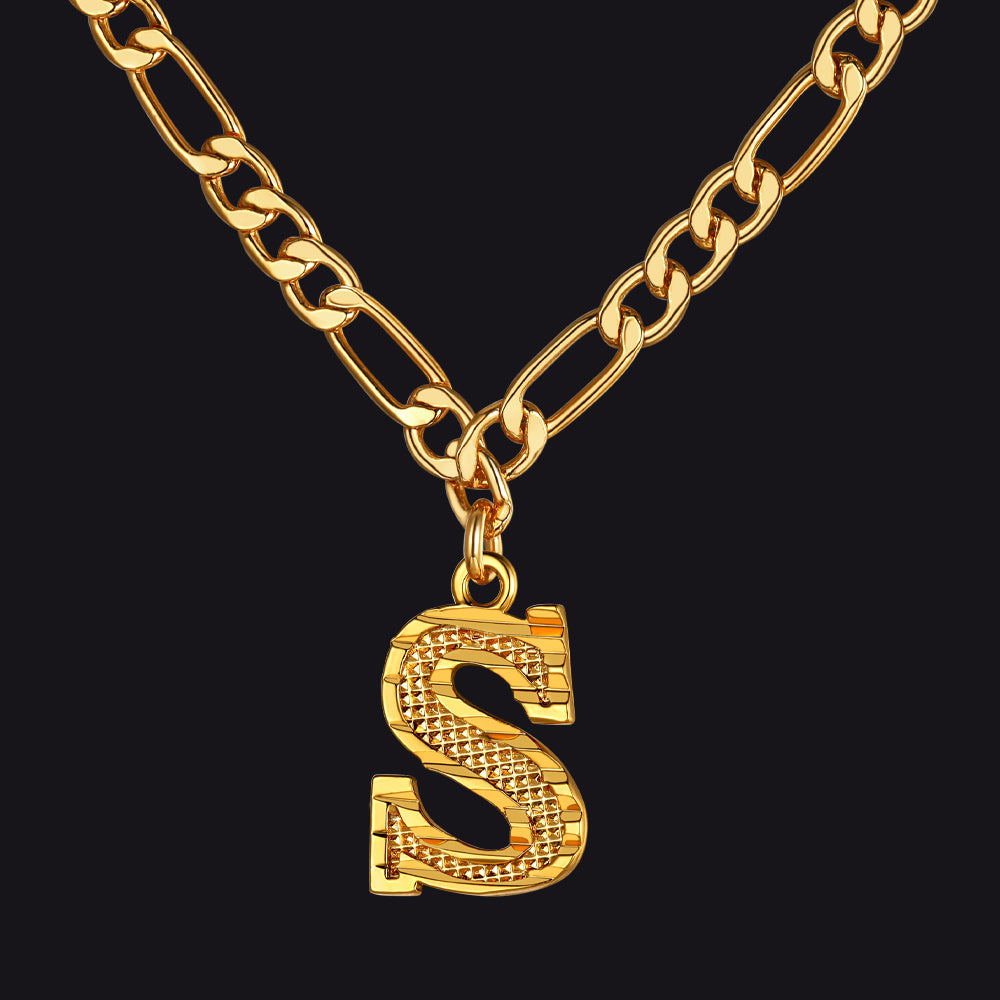 Initial A-z Letter Pendant Figaro Chain Choker Necklace for