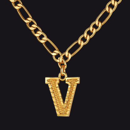Initial A-z Letter Pendant Figaro Chain Choker Necklace for