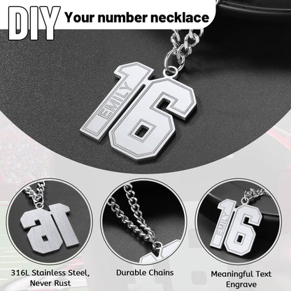 Custom Sports Jersey Number Necklace for Sport Fans, Gift for