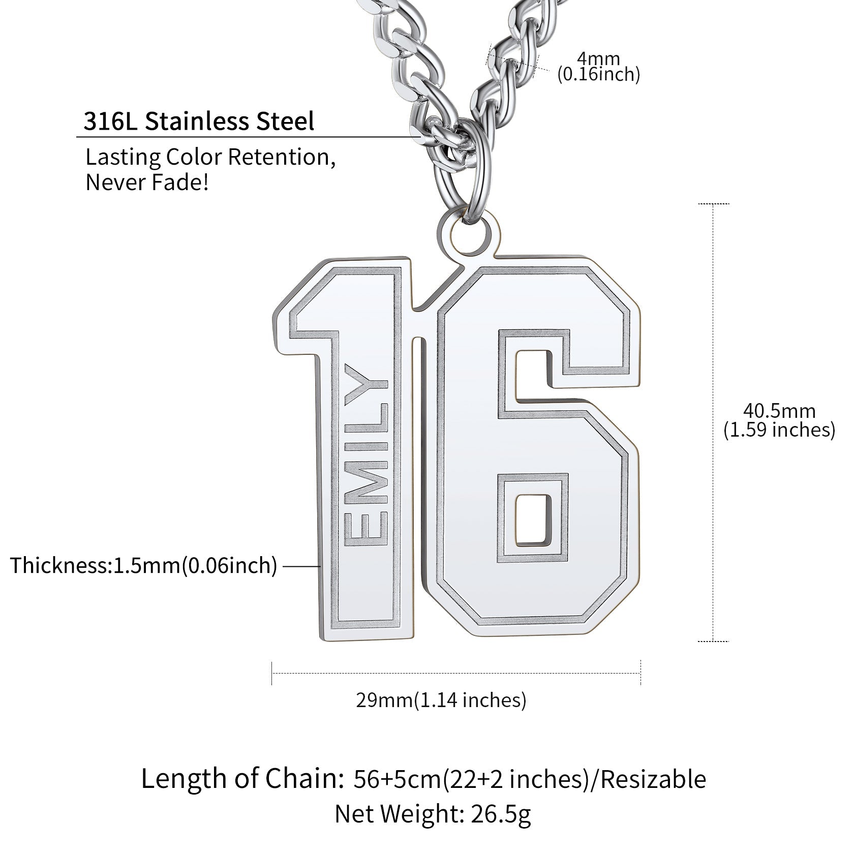 Custom Sports Jersey Number Necklace for Sport Fans, Gift for