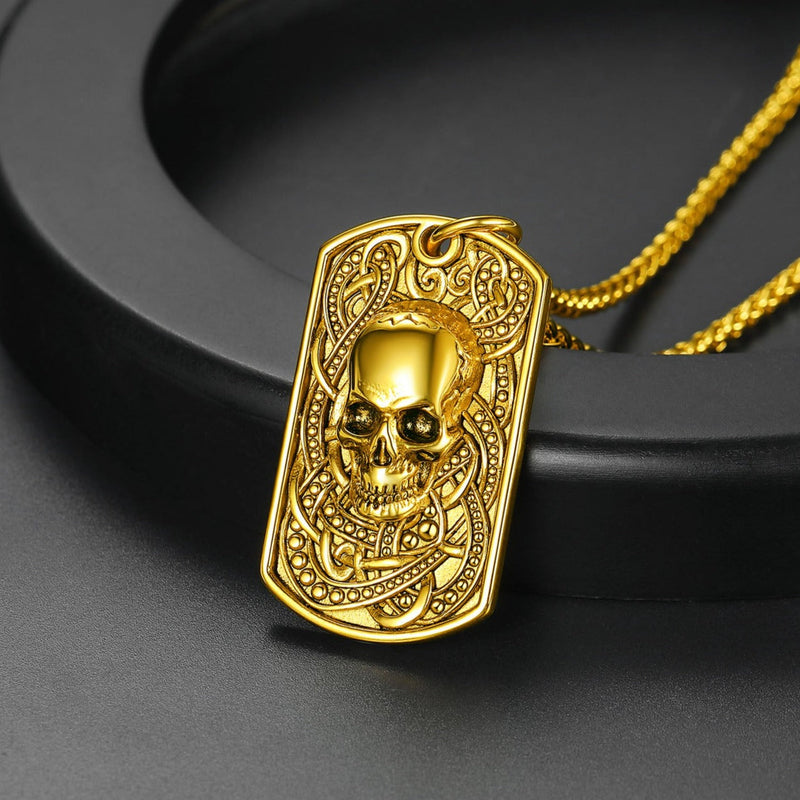 Gothic Skull Dog Tag Pendant Necklace for