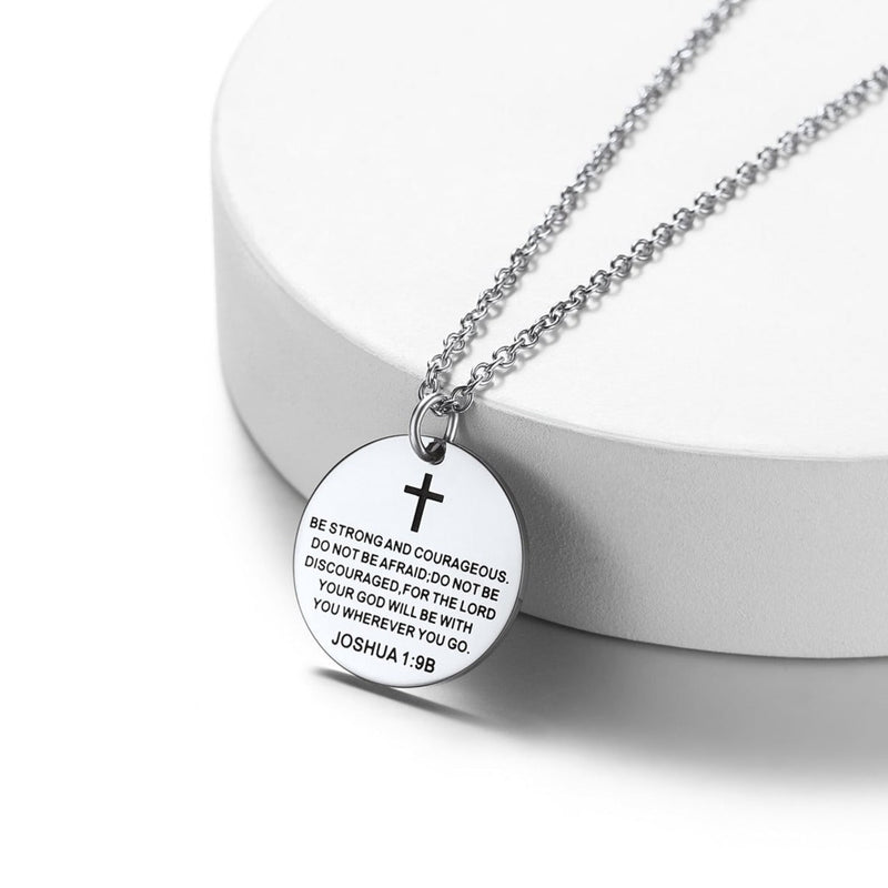 Christian Joshua 1:9 Cross Medal Necklace for