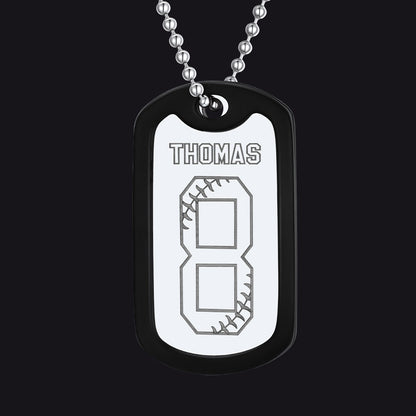 Engraved Baseball Jersey Number Dog Tag Necklace for Athletes, Stainless Steel Sports Jewelry