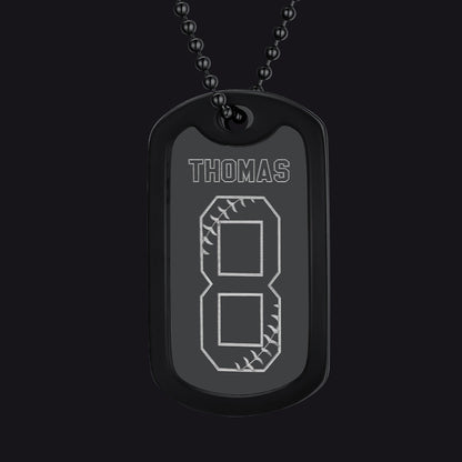 Engraved Baseball Jersey Number Dog Tag Necklace for Athletes, Stainless Steel Sports Jewelry