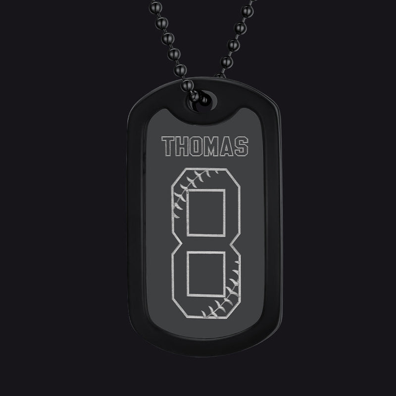 Engraved Baseball Jersey Number Dog Tag Necklace for Athletes, Stainless Steel Sports Jewelry