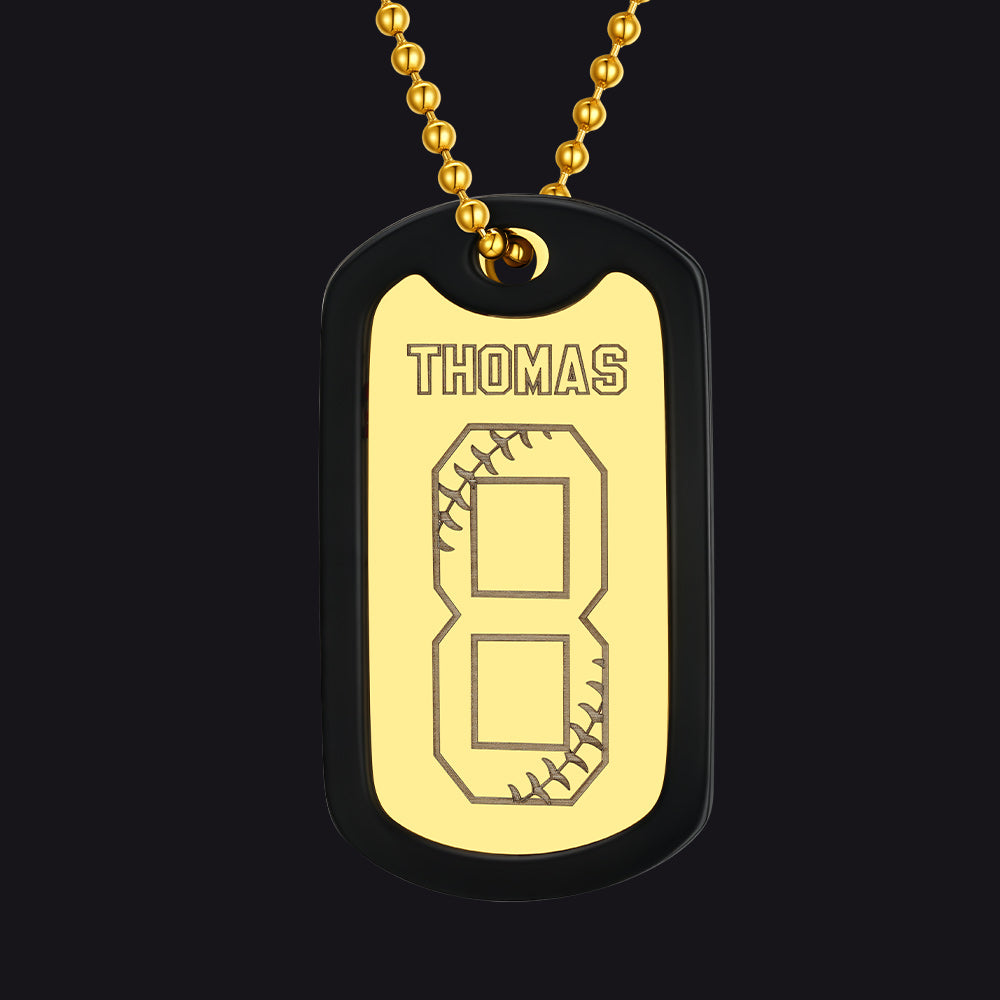 Engraved Baseball Jersey Number Dog Tag Necklace for Athletes, Stainless Steel Sports Jewelry