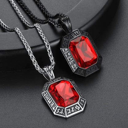 Engraved Crystal Dog Tag Necklace With Viking Runes for