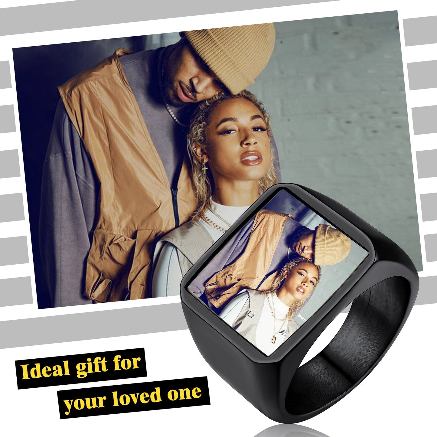 Customized Square Picture Signet Ring With Photo for