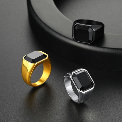 Engraved Black Onyx Signet Ring for