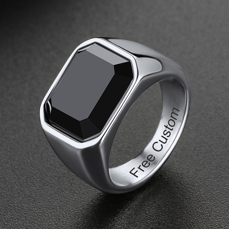 Engraved Black Onyx Signet Ring for