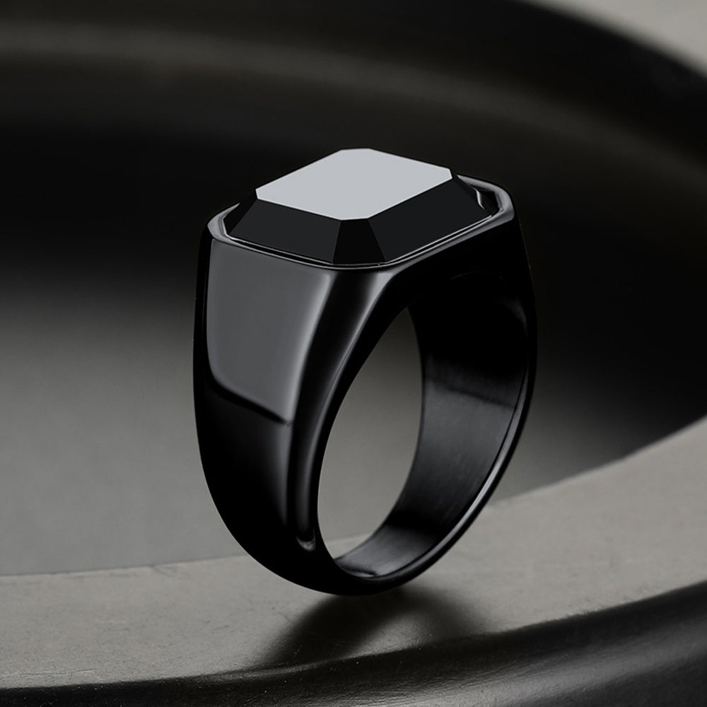 Engraved Black Onyx Signet Ring for