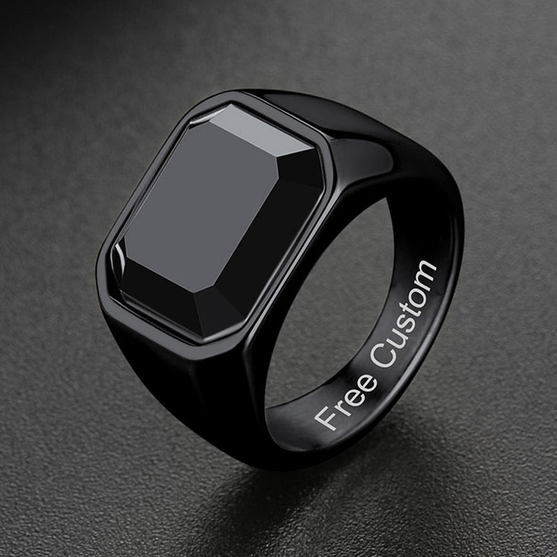 Engraved Black Onyx Signet Ring for