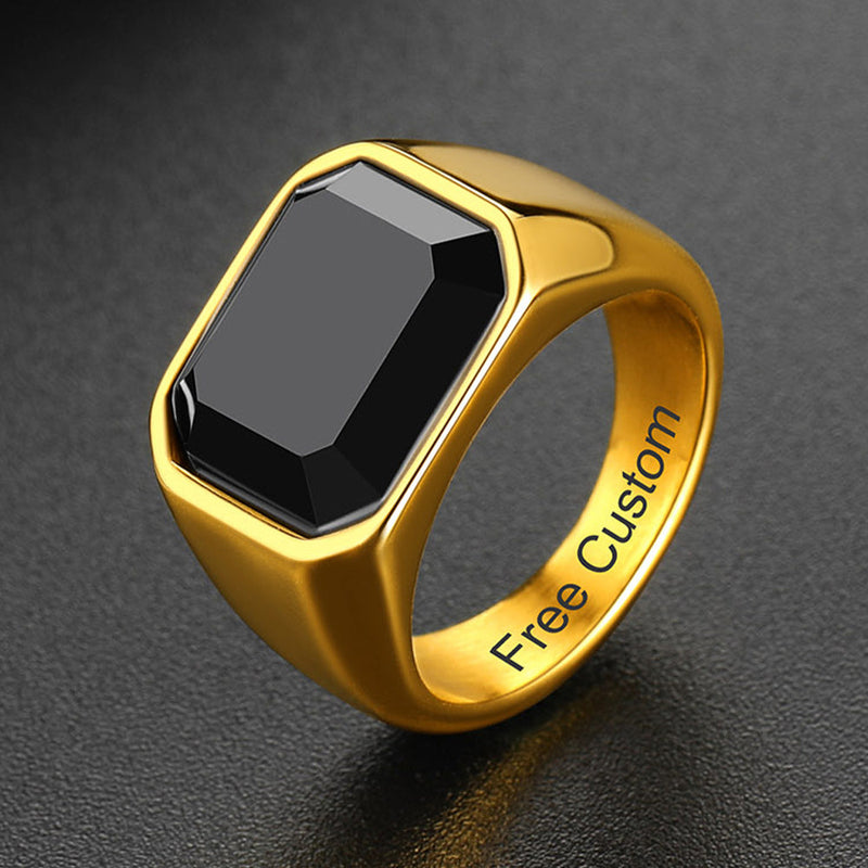 Engraved Black Onyx Signet Ring for