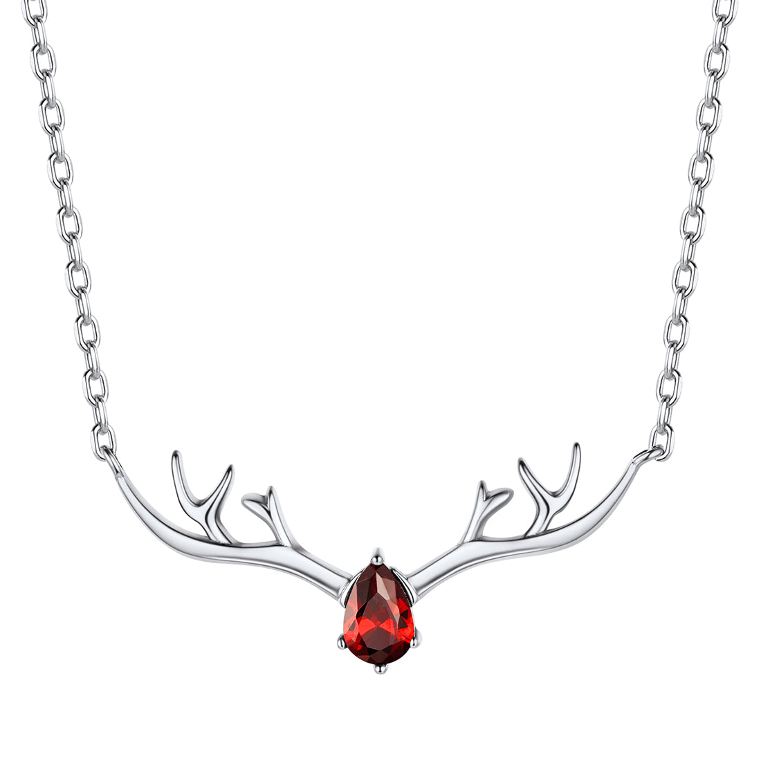 925 Sterling Silver Birthstone Deer Antler Necklace for