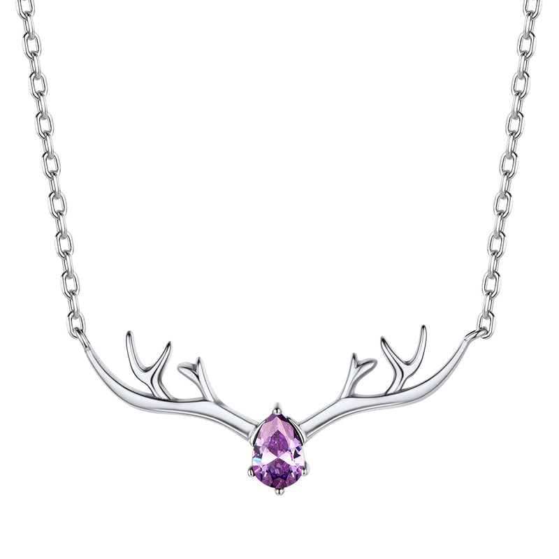 925 Sterling Silver Birthstone Deer Antler Necklace for