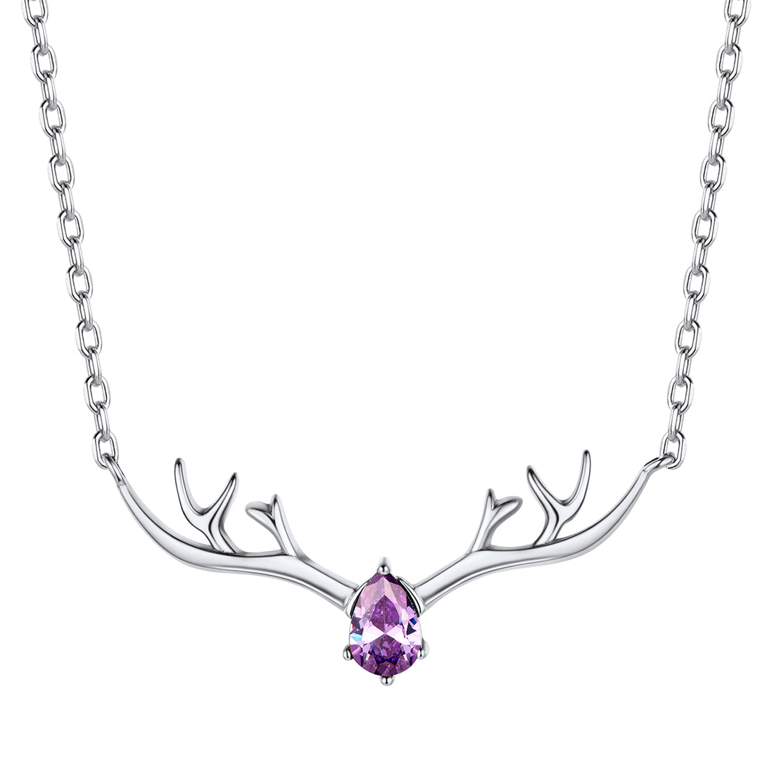 925 Sterling Silver Birthstone Deer Antler Necklace for