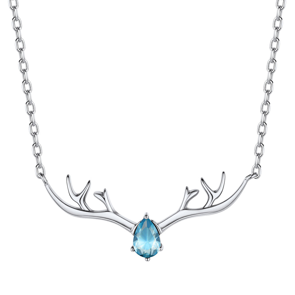 925 Sterling Silver Birthstone Deer Antler Necklace for