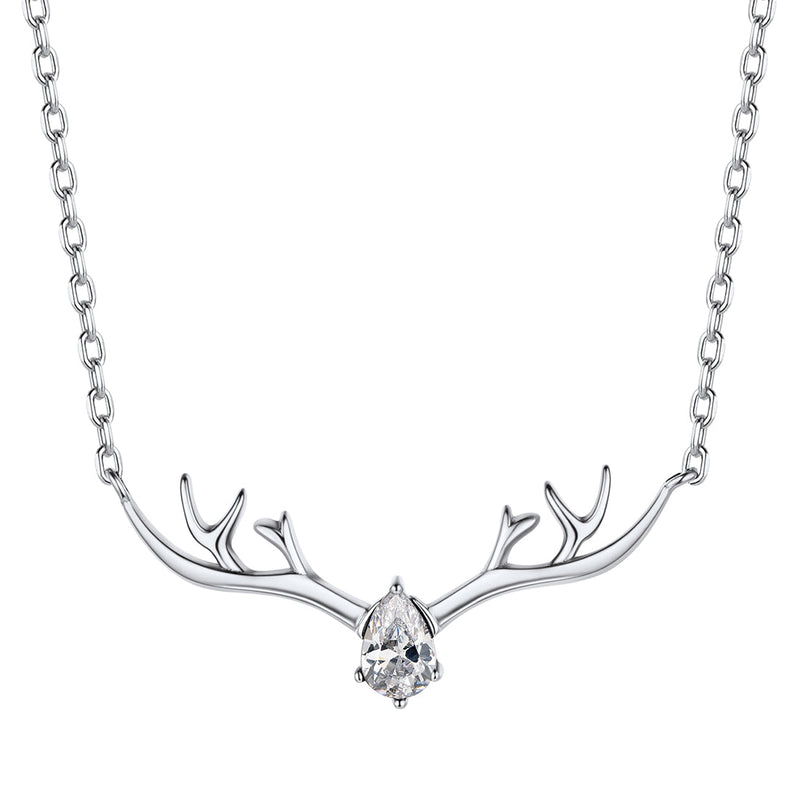 925 Sterling Silver Birthstone Deer Antler Necklace for
